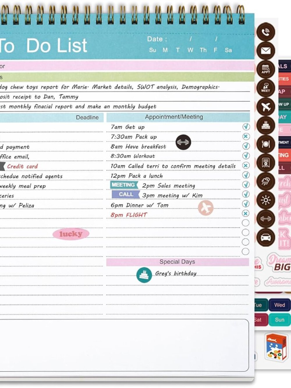 To Do List Notepad, Spiral Bound Undated Daily Planner, 52 Sheets 8.5" X 10.5" T